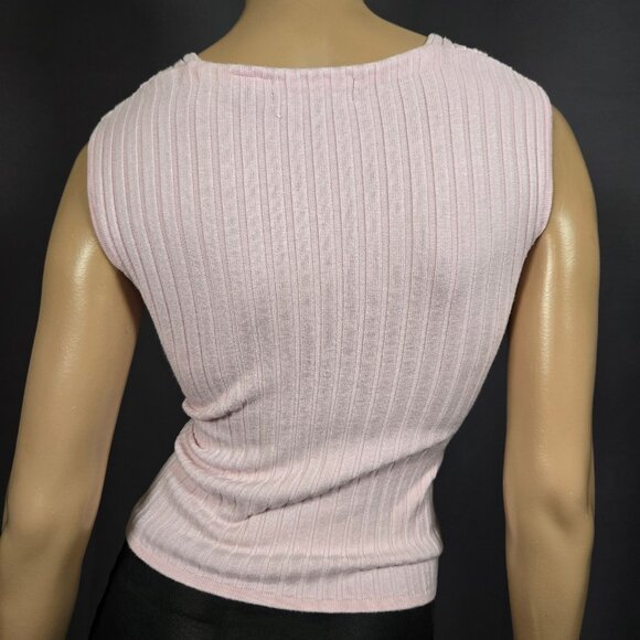 Y2K Pink Sleeveless Ribbed Knit Tank Top Womens S Coquette Crossover V Neck - Picture 5 of 7